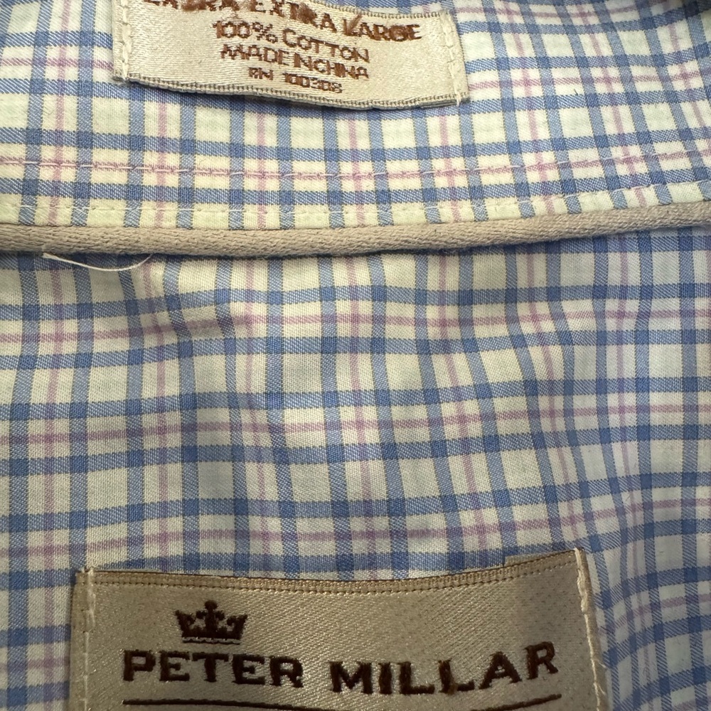 Peter Millar Blue Checkered Button-Down Shirt - image 2